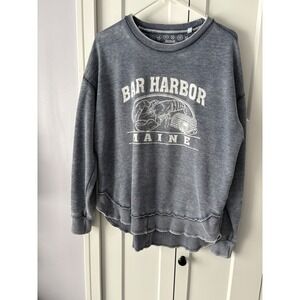 Bar Harbor Maine Poncho Crewneck Sweatshirt Smoky Blue Medium Cozy Soft Cotton